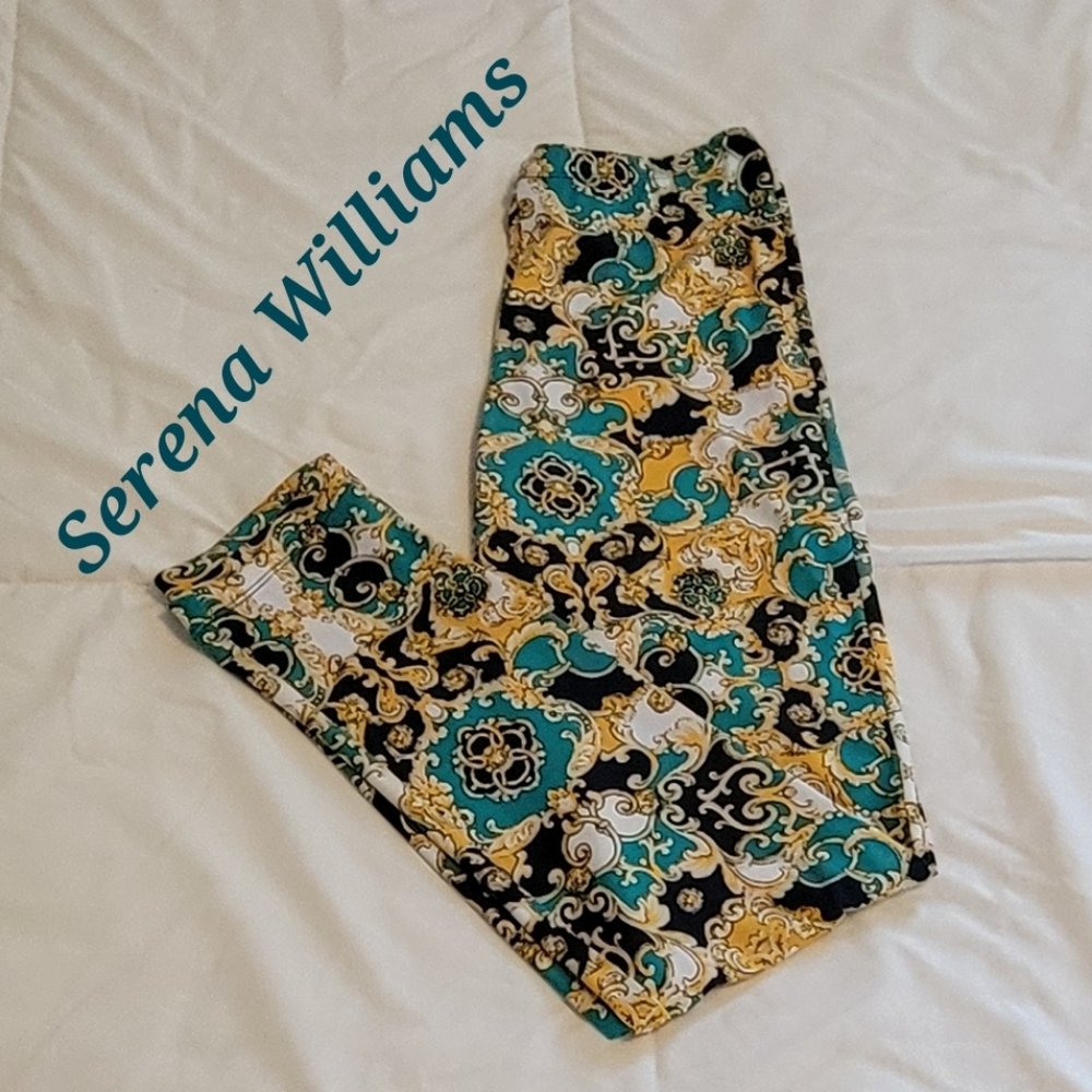 Serena Williams Signature Series Stylish Gold Teal Navy White Design Leggings. S